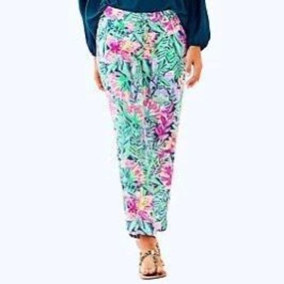 Lilly Pulitzer Piper Pants in Slathouse Soirée Print Navy Drawstring Size XXS - Picture 1 of 7